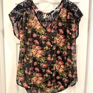 Chic Floral Lace Blouse - Black, Pink, Green